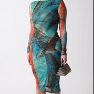 farai london mesh long sleeve midi